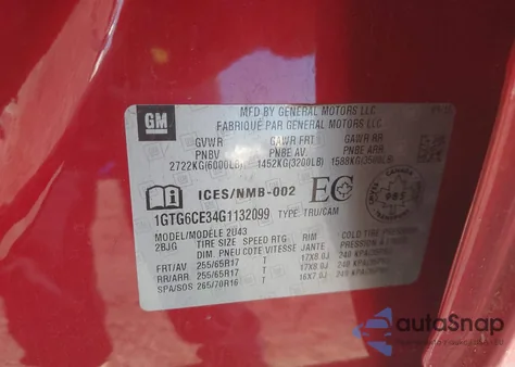 2016 GMC Canyon Sle из США, поврежденный, VIN 1GTG6CE34G1132099